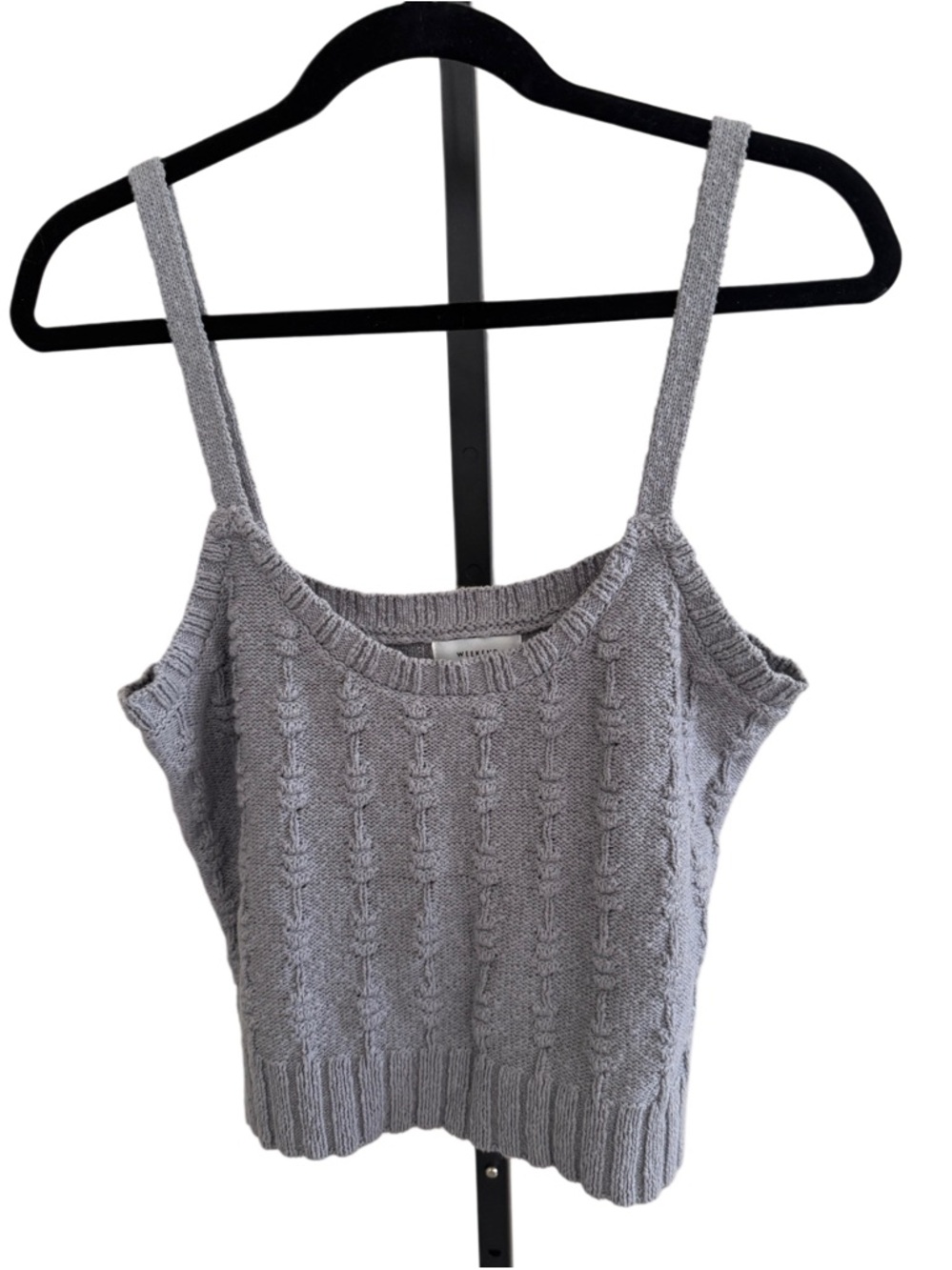 Dusty Blue Fairy Boho Classic Textured Cable Knit Cotton Tank Top Medium